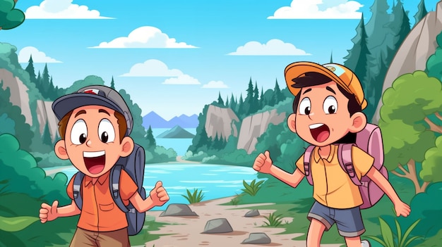 Free photo cartoon style characters traveling