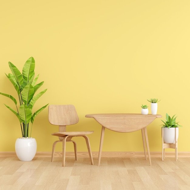 Free Photo chair and table in yellow living room with copy space