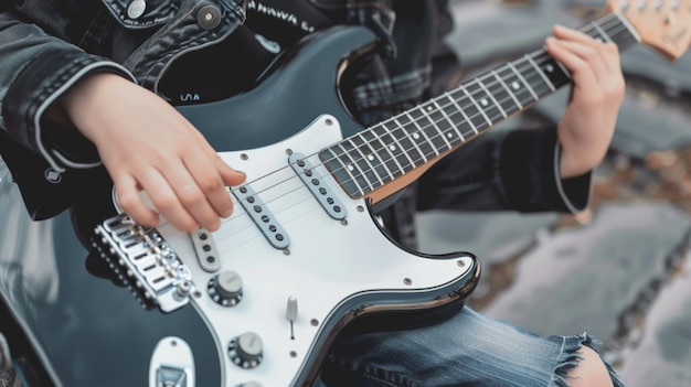 Foto gratuita personaggio che suona la chitarra elettrica