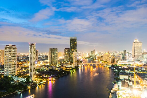 City with skyscrapers and a river