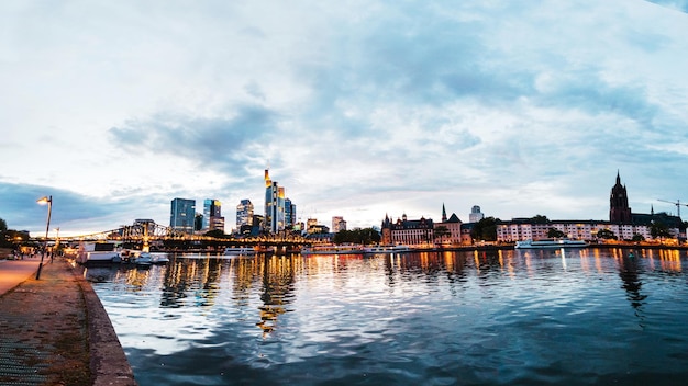 Free Photo cityscape of frankfurt downtown at sunset germany