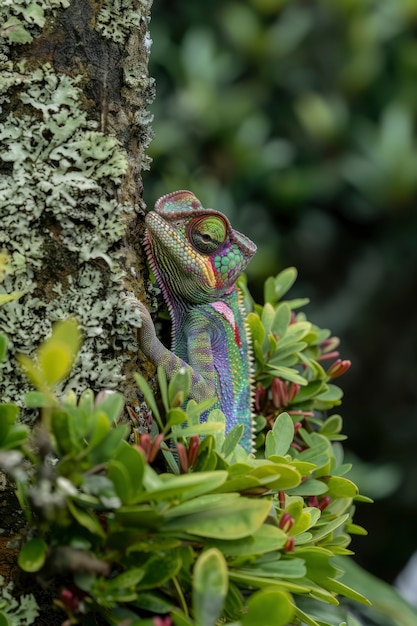 Foto gratuita camaleonte da vicino in natura