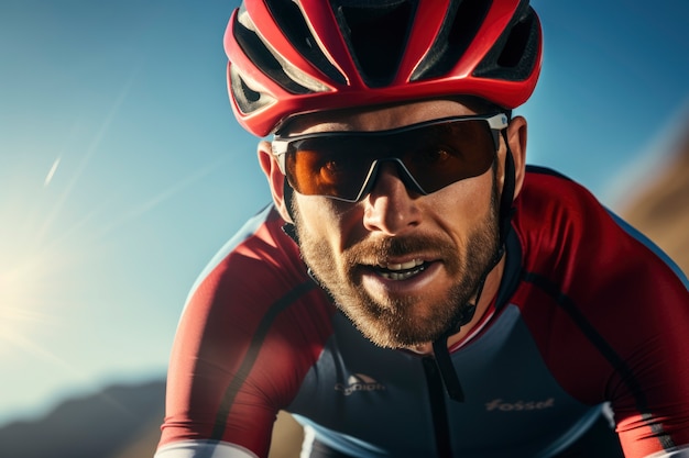 Free photo close-up of cyclist head while riding their bike