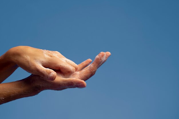 Close up on hygienic hand washing