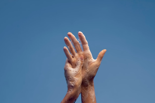 Close up on hygienic hand washing