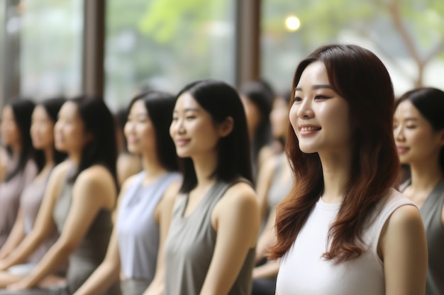 Foto gratuita chiudere le persone che fanno yoga in ambienti chiusi