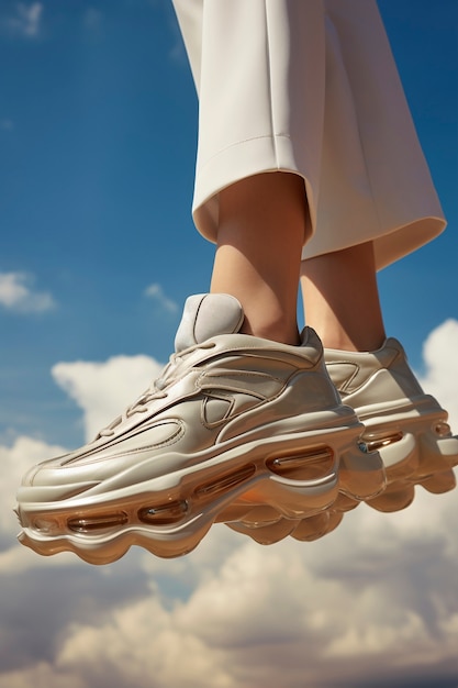 Free photo close up on person wearing futuristic sneakers