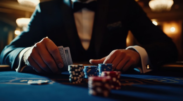 Free photo close up on poker player's hands