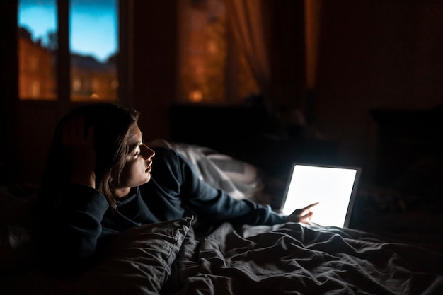 Free Photo close up to view woman's hands hold tablet with empty screen.