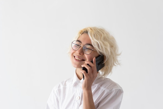 Close up woman talking on phone