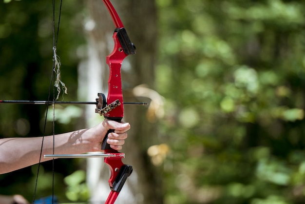 Free photo closeup shot of a person holding up and bow and arrow