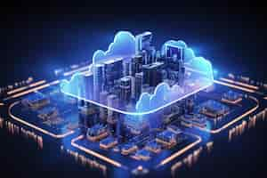 Free photo cloud computing concept image double exposure digitally enhanced smart city concept cloud computing