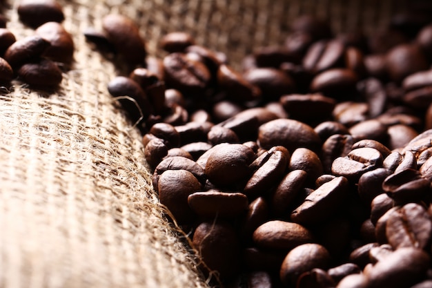 Free photo coffee beans on cloth sack