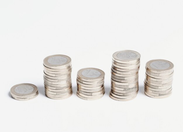 Coins on wooden table