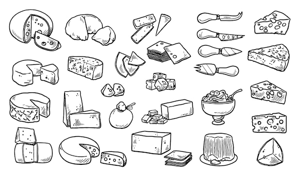 Collection hand drawn elements of Cheese