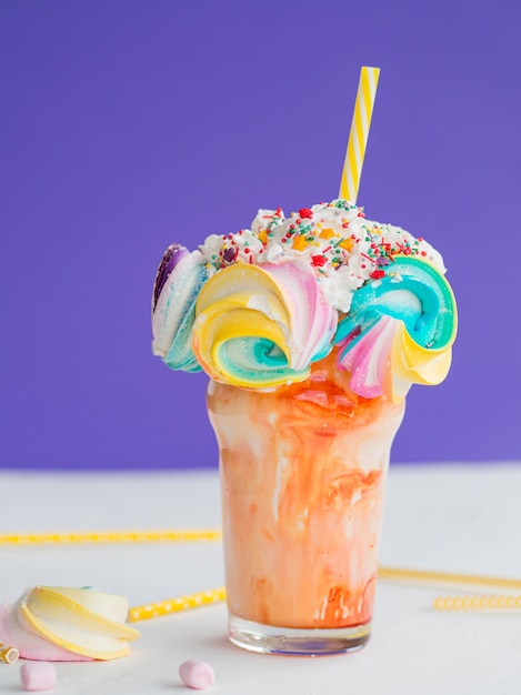 Free Photo colorful milkshake with decoration