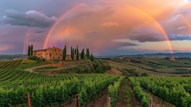 Foto gratuita l'arcobaleno colorato che appare nel cielo sopra il paesaggio naturale