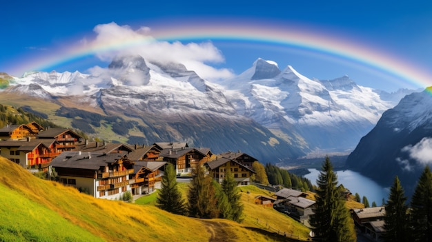 Foto gratuita l'arcobaleno colorato che appare nel cielo sopra il paesaggio naturale