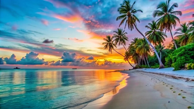 Foto gratuita un tramonto colorato su una spiaggia tropicale con palme