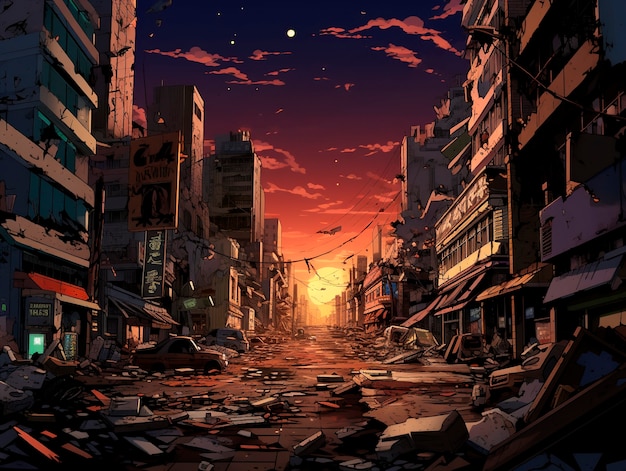 Free photo comic style scene with earthquake aftermath