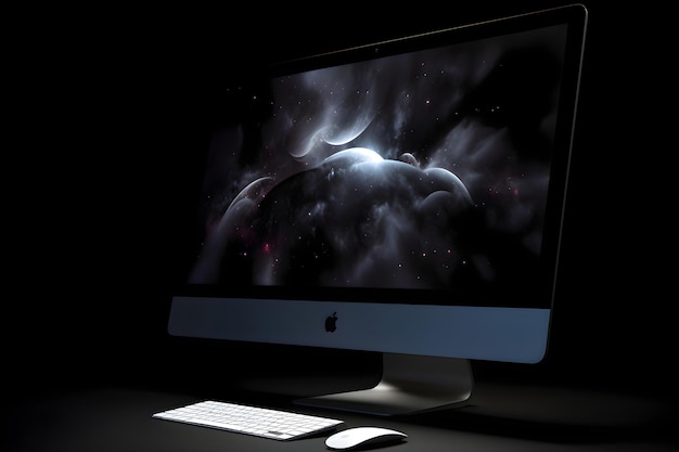 Free photo computer monitor and mouse on black background 3d rendering elements of this image furnished by nasa