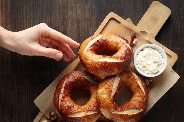 Free Photo concept of tasty food bagel top view