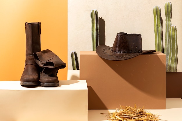 Free photo cowboy inspiration with accessories and cactus