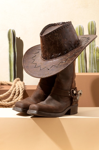 Free photo cowboy inspiration with hat and boots