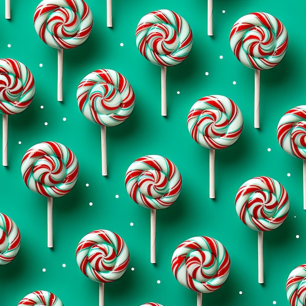 Free photo creative minimal christmas art pattern made with christmas candies on bright green background flat lay copy space minimal composition