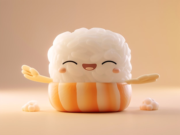 Free photo cute 3d sushi with face