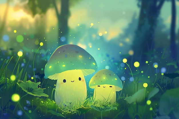 Free photo cute cartoon mushroom illustration