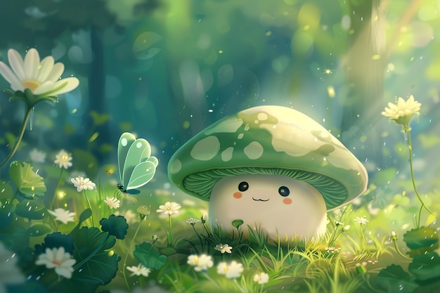 Free photo cute cartoon mushroom illustration