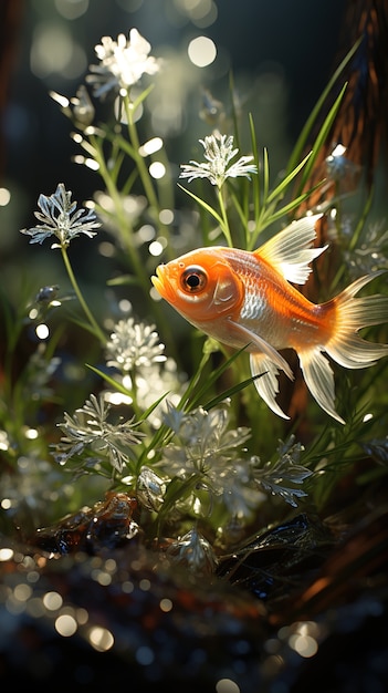 Foto gratuita pesce carino con vegetazione