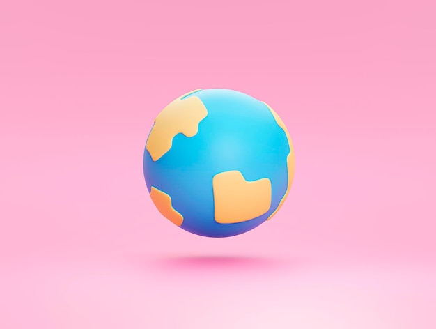 Free photo cute global world or earth model on pink background icon or symbol 3d rendering