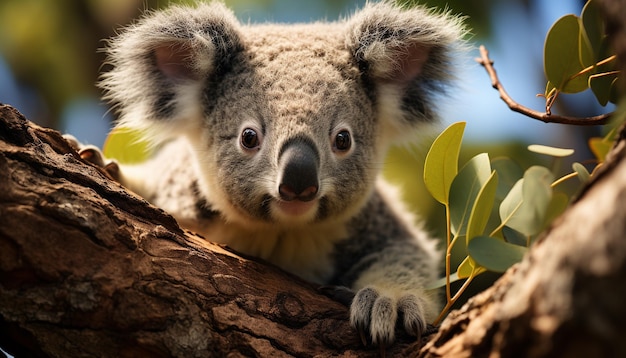 Free Photo cute koala sitting on branch looking at camera in nature generated by artificial intelligence