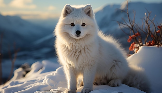 Free photo cute samoyed puppy sitting in snowy forest enjoying winter generated by ai