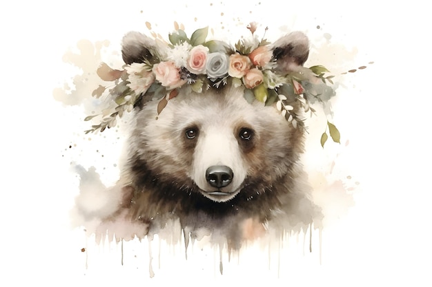 Free Photo cute watercolor bear head illustration