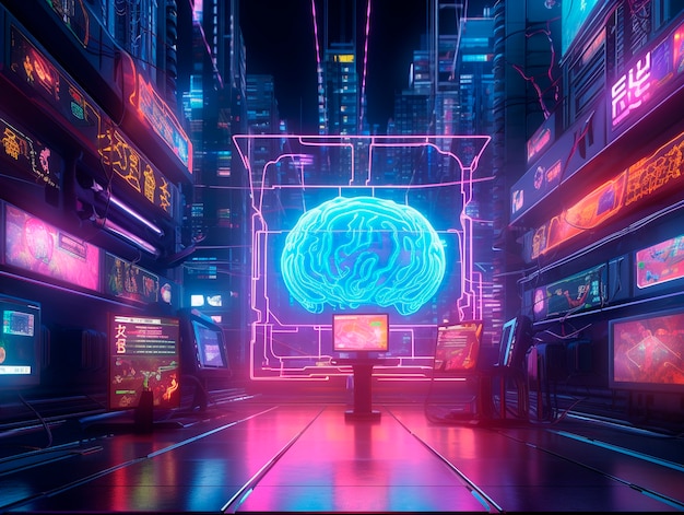 Free photo cyberpunk illustration with neon colors and futuristic technology