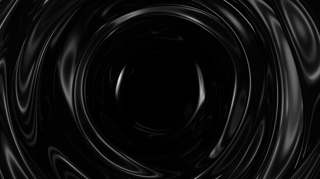 Dark surface with reflections. Smooth minimal black waves background. Blurry silk waves tunnel. Minimal soft grayscale ripples flow. 3D Render Illustration.