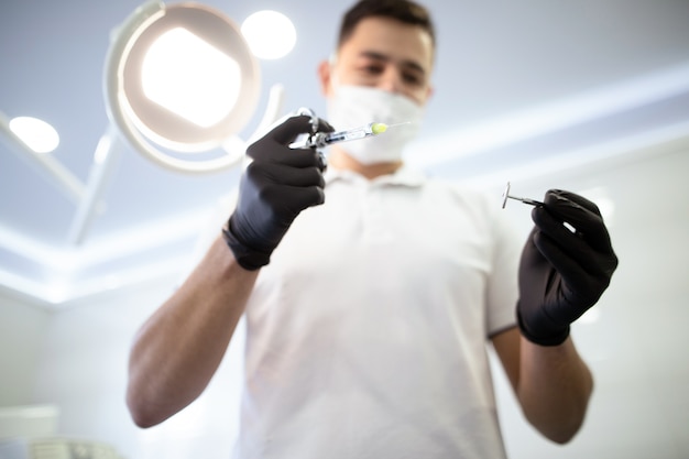 Defocused dentist with dentistry instruments