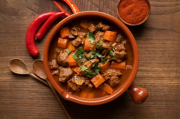 Free Photo delicious goulash stew on table