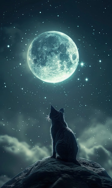 Free photo digital art character looking at the moon