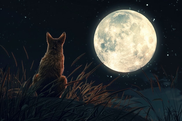 Free photo digital art character looking at the moon