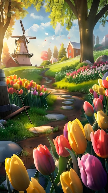 Digital art of flower landscape painting