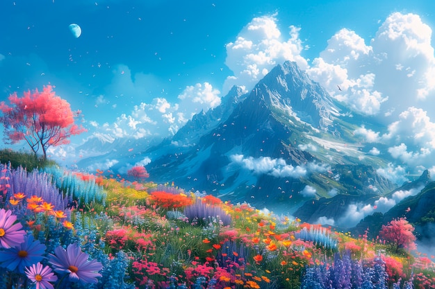 Free Photo digital art of flower landscape painting