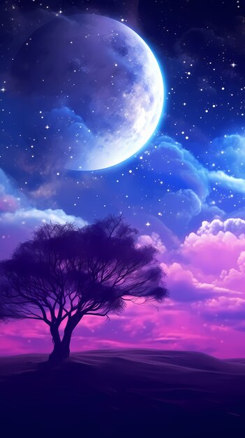 Digital art moon and tree wallpaper