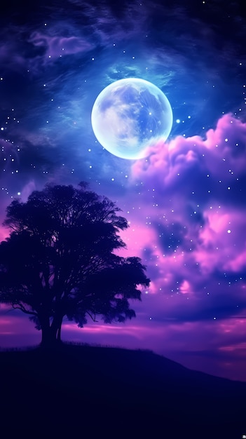 Free photo digital art moon and tree wallpaper