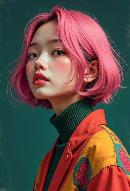 Digital art portrait of asian woman