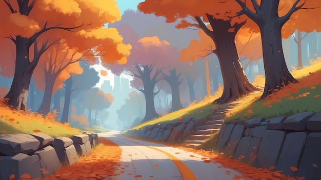 Digital art style fall season illustration