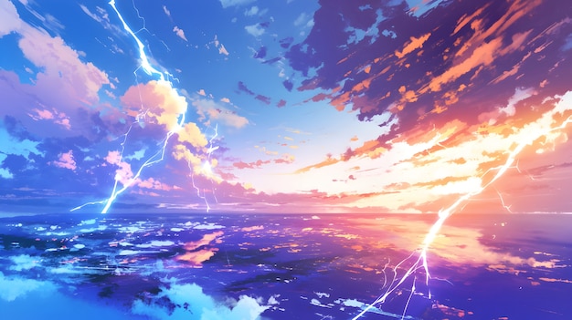 Free photo digital art style illustration of thunderstorm